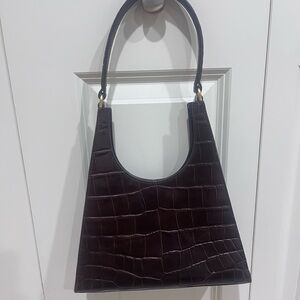 STAUD Dark Crocodile-Embossed Shoulder Bag